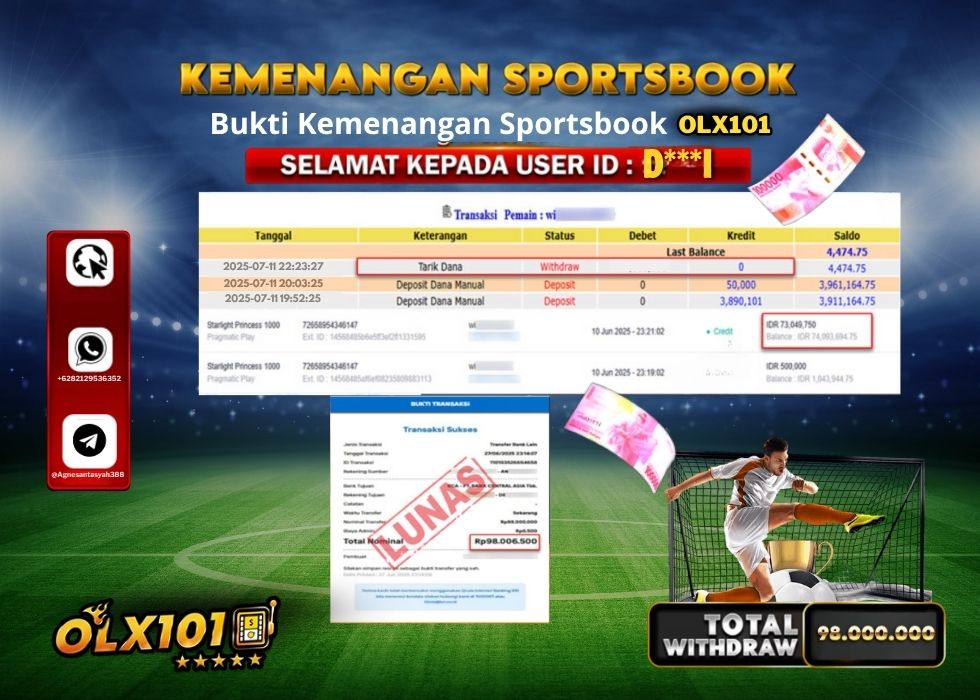 OLX101 KEMENANGAN SPORTSBOOK Rp.98.000.000.,- LUNAS