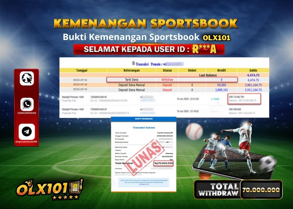 OLX101 KEMENANGAN SPORTSBOOK Rp.70.000.000.,- LUNAS