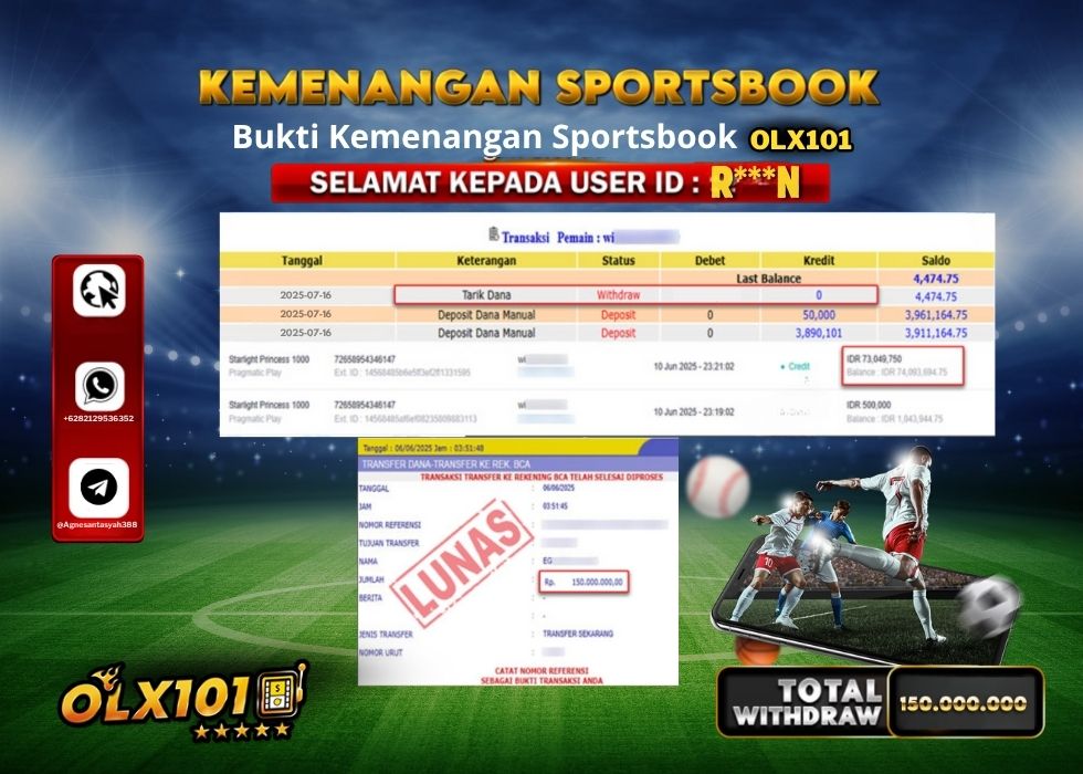 OLX101 KEMENANGAN SPORTSBOOK Rp.150.000.000.,- LUNAS