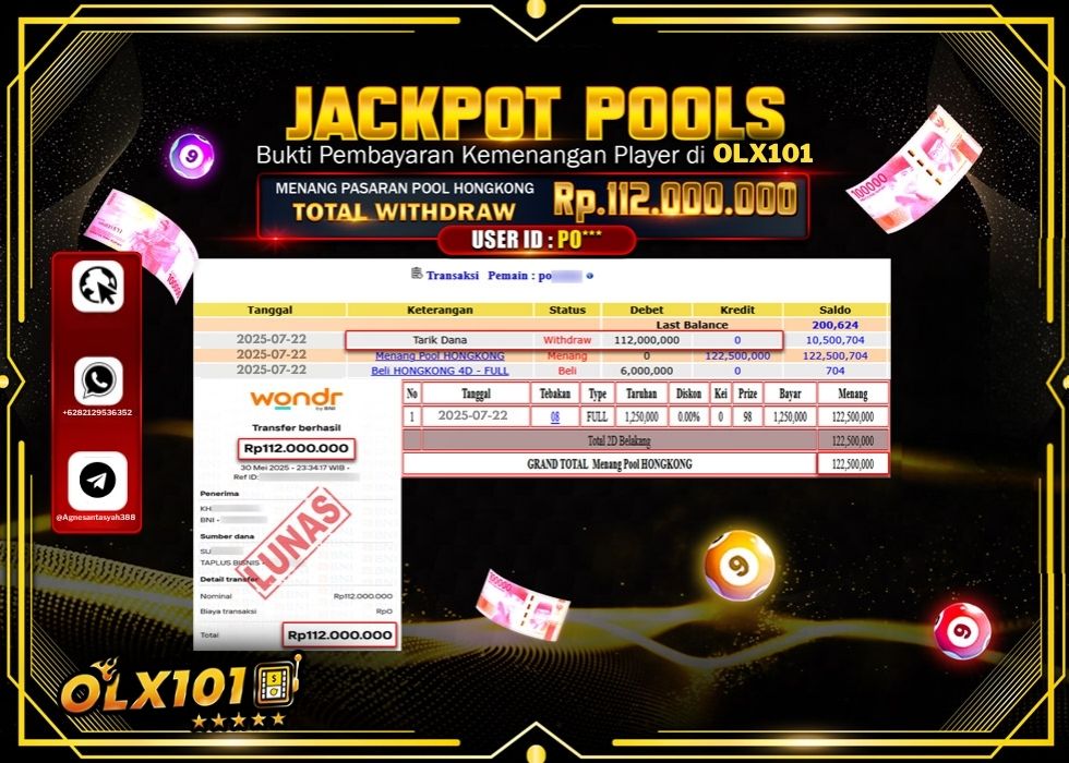 OLX101 JACKPOT TOGEL PASARAN POOL HONGKONG Rp.112.000.000.,- LUNAS