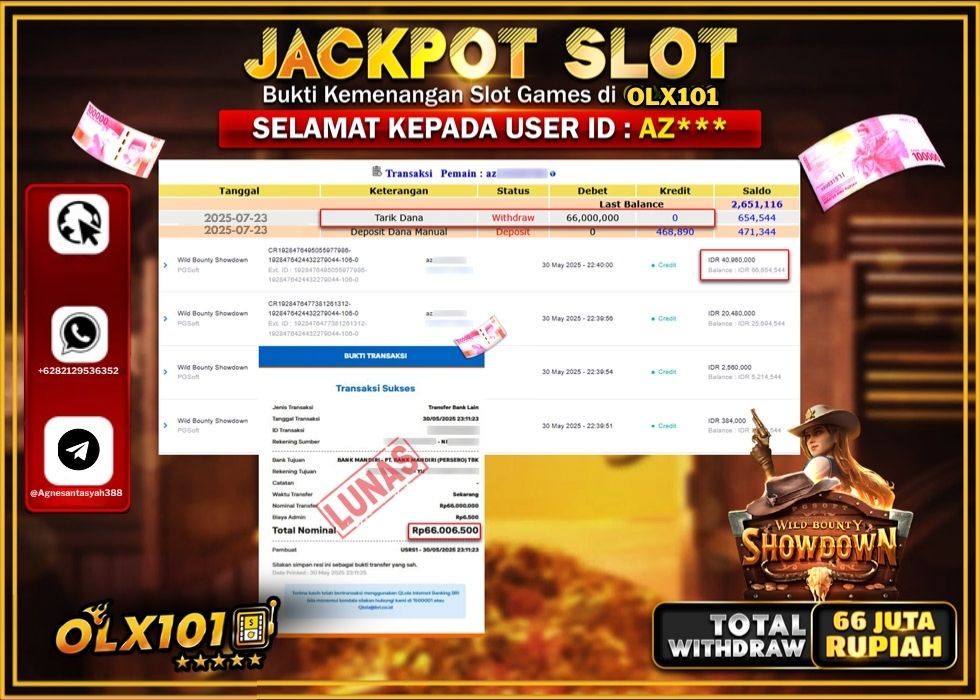 OLX101 JACKPOT SLOT WILD BOUTY SHOWDOWN Rp.66.000.000 .,- LUNAS