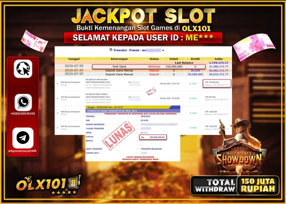 OLX101 JACKPOT SLOT WILD BOUNTY SHOWDOWN Rp.150.000.000.,- LUNAS