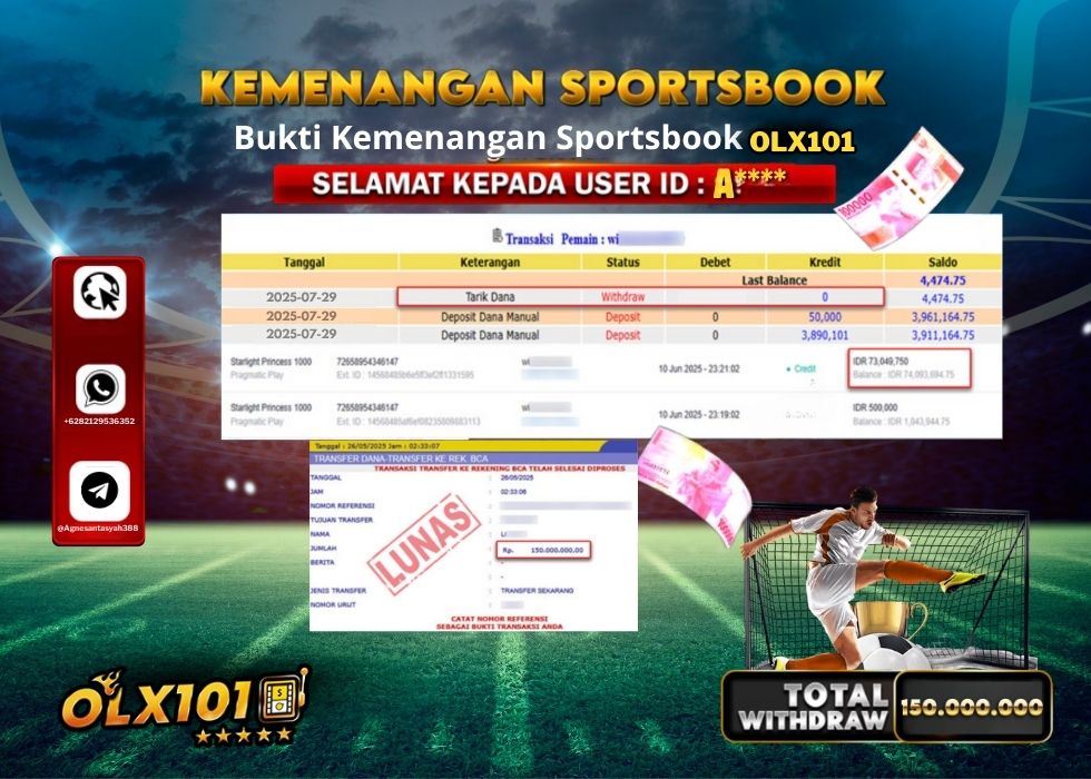 OLX101 KEMENANGAN SPORTSBOOK Rp.150.000.000.,- LUNAS