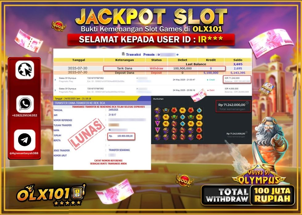 OLX101 JACKPOT SLOT GATES OF OLYMPUS Rp.100.900.000.,- LUNAS
