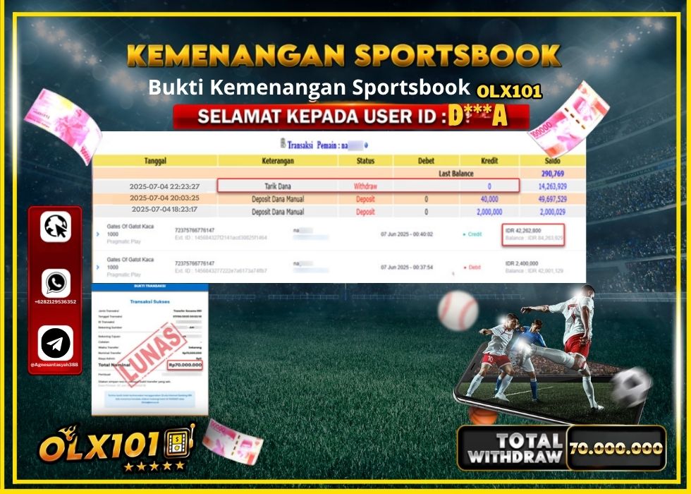 OLX101 KEMENANGAN SPORTSBOOK Rp.70.000.000.,- LUNAS