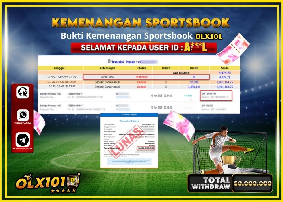 OLX101 KEMENANGAN SPORTSBOOK Rp.50.000.000.,- LUNAS