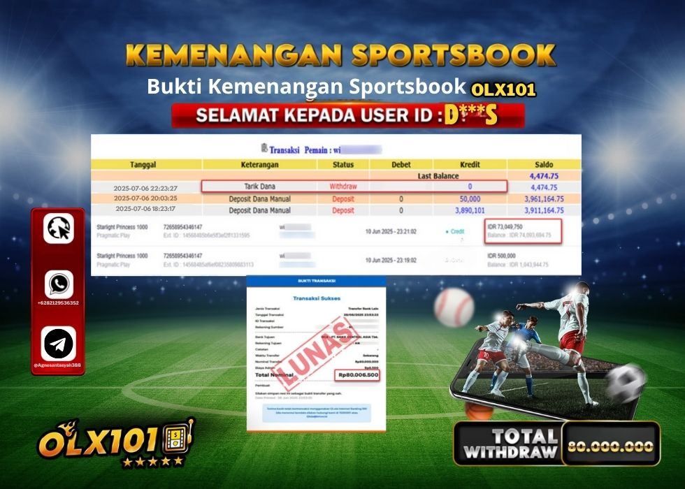 OLX101 KEMENANGAN SPORTSBOOK Rp.80.000.000.,- LUNAS