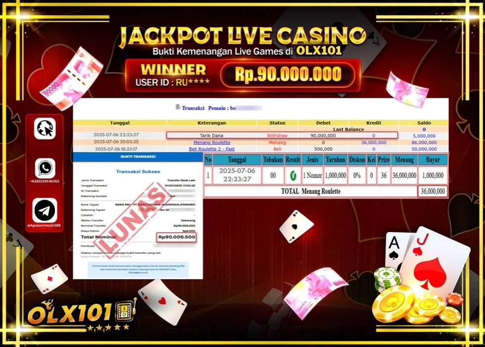 OLX101 JACKPOT LIVE GAMES ROULETTE 2 - FAST GAMES Rp.90.000.000.,- LUNAS