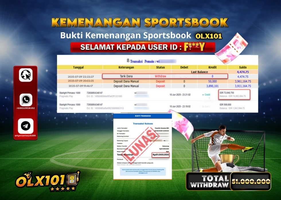 OLX101 KEMENANGAN SPORTSBOOK Rp.51.000.000.,- LUNAS